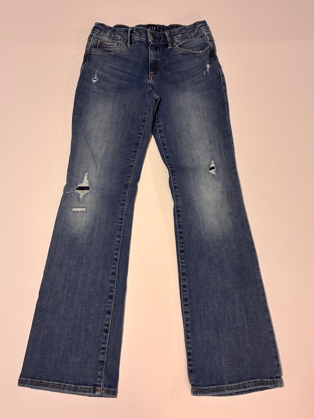 GAP Medium Blue Flare Jeans with Distressed Knees